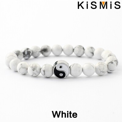 KISMIS 1Gb Jauna Distance Rokassprādze Klasisks Dabīgais Akmens Balts un Melns Yin Yang Pērlītēm Rokassprādzes Vīriešiem Sievietēm Labākā Drauga Dāvana
