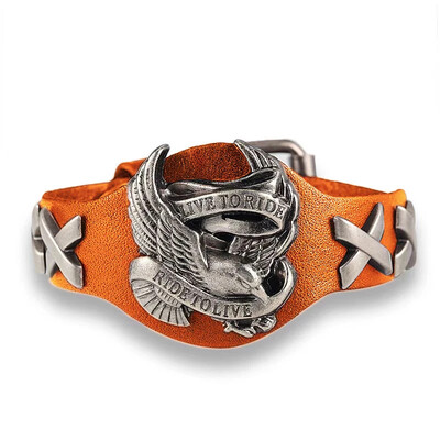 Punk din piele naturală Ride to live Eagle Brățări bărbați retro rock brățără lată manșetă femeie bijuterii motociclist bijuterii masculine cadouri motociclete