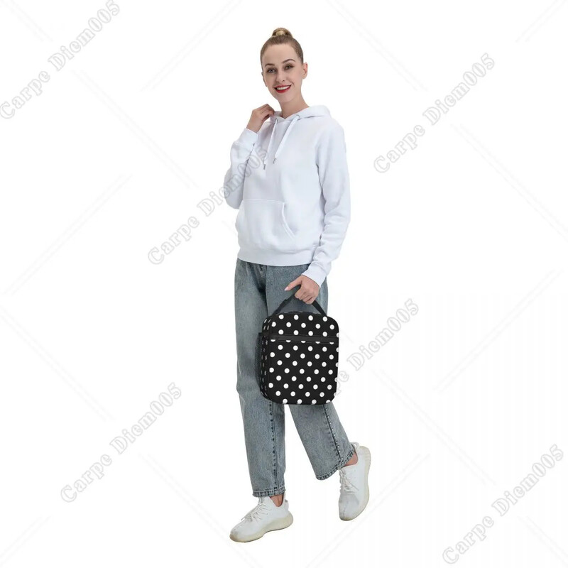 Melnbalta punktveida izolēta pusdienu soma sievietēm, pārnēsājams dzesētājs, termiskais pusdienu maisiņš, bērnu skolas bērniem