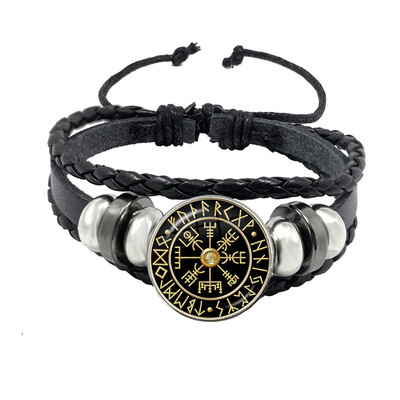 Vikingo kompaso apyrankė Trinity Nordic Runes Odin Pattern Punk Odinės Apyrankės Goth Bangle Vyriški Amuletas Papuošalai Dovana