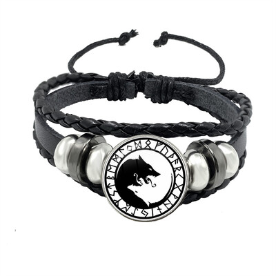 Brățară busolă vikingă Trinity Rune nordice Odin Model Punk Brățări din piele Brățară gotică pentru bărbați Amuleta Bijuterii Cadou