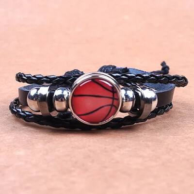 Brățară sport la modă fotbal pentru bărbați, fotbal, baschet, tenis, farmec, brățară din piele împletită, bijuterii cu lanț reglabil pentru femei
