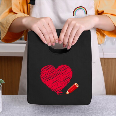 Genți frigorifice Geantă portabilă termică pentru prânz Love Print pentru femei Geantă portabilă pentru frigider Cutie de prânz Saci cu alimente pentru copii Husă Bento durabilă