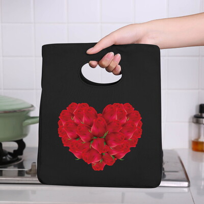 Genți frigorifice Geantă portabilă termică pentru prânz Love Print pentru femei Geantă portabilă pentru frigider Cutie de prânz Saci cu alimente pentru copii Husă Bento durabilă