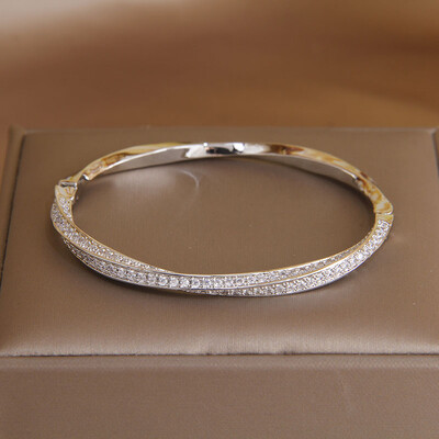 Klasiskas cirkonija Twist ģeometriskas atvērtas rokassprādzes un rokassprādzes sievietēm Modes zīmolu rotaslietas, smalkas kristāla aproces