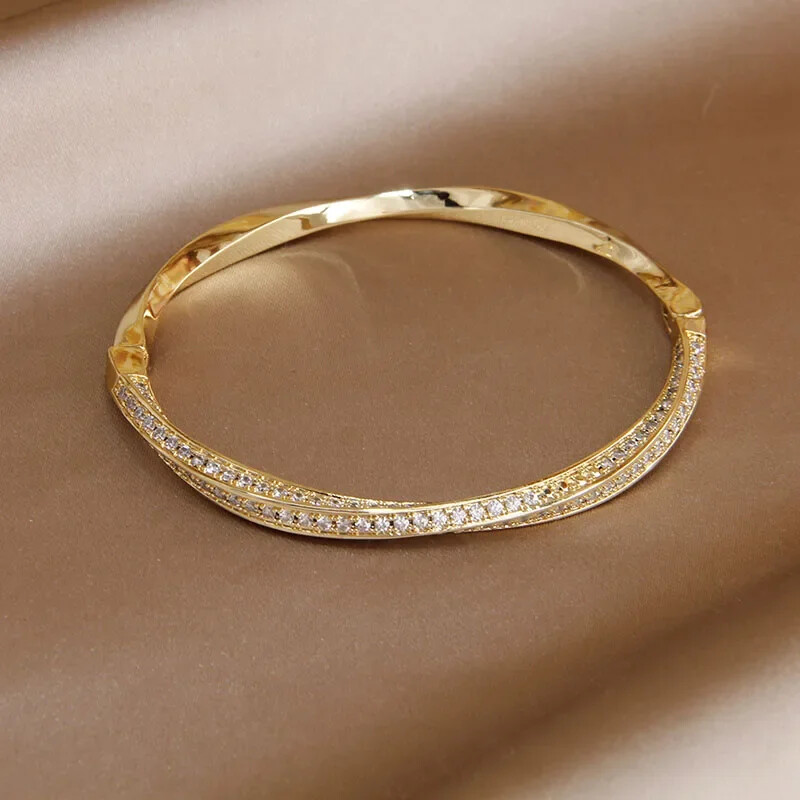 Klasiskas cirkonija Twist ģeometriskas atvērtas rokassprādzes un rokassprādzes sievietēm Modes zīmolu rotaslietas, smalkas kristāla aproces