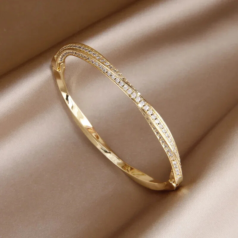 Klasiskas cirkonija Twist ģeometriskas atvērtas rokassprādzes un rokassprādzes sievietēm Modes zīmolu rotaslietas, smalkas kristāla aproces