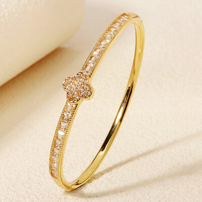Cupru cu deschidere cu zirconiu Brățară simplă la modă pentru femei Bijuterii din oțel inoxidabil pentru femei la modă Cadouri de vacanță pentru prietene