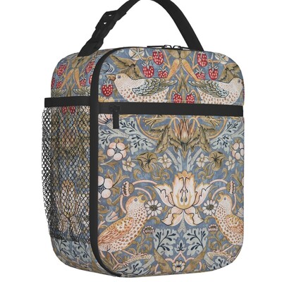 Vulpe și iepuri de câmp de William Morris, pungi izolate de prânz, model textil floral, răcitor termic portabil, cutie de prânz pentru alimente, școală pentru copii