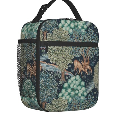 Vulpe și iepuri de câmp de William Morris, pungi izolate de prânz, model textil floral, răcitor termic portabil, cutie de prânz pentru alimente, școală pentru copii