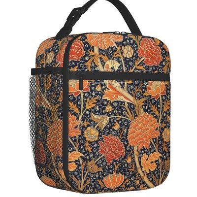 Vulpe și iepuri de câmp de William Morris, pungi izolate de prânz, model textil floral, răcitor termic portabil, cutie de prânz pentru alimente, școală pentru copii