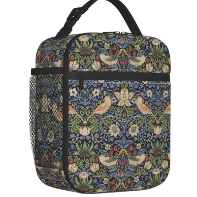 Vulpe și iepuri de câmp de William Morris, pungi izolate de prânz, model textil floral, răcitor termic portabil, cutie de prânz pentru alimente, școală pentru copii