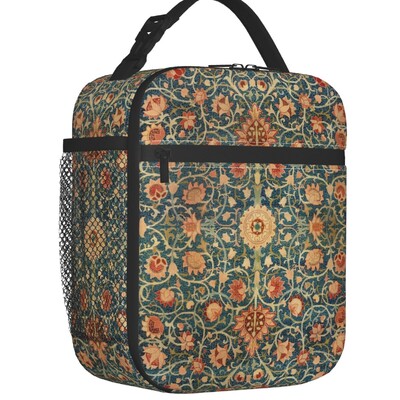 Vulpe și iepuri de câmp de William Morris, pungi izolate de prânz, model textil floral, răcitor termic portabil, cutie de prânz pentru alimente, școală pentru copii