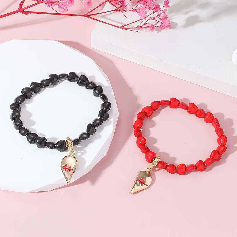 2 brățări simple și elegante în formă de dragoste, pandantive, brățări pentru cuplu, modă pentru femei, vacanță, turism și petrecere a timpului liber