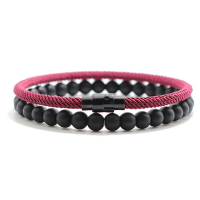 Set 2 brățări asortate economice, unisex, 6 mm, piatră de onix, 4 mm, lanț de șnur, brațe, cuplu pereche Brazalete Pulseira Joias