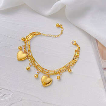 Ανοξείδωτο ατσάλι 316L New Fashion Κοσμήματα Bohemia 2 Layer Ball Lovers Love Heart Charm Χοντρή αλυσίδα βραχιόλι για γυναίκες