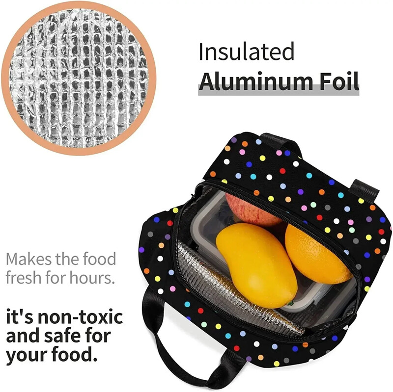 Кутия за обяд на точки, изолирана чанта за обяд за жени, момичета, охладител за многократна употреба, термоконтейнер, малки чанти за обяд