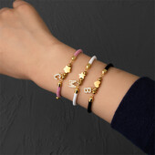 Звезда от неръждаема стомана, пет листа, цвете, сърце, мед, микроциркон, инкрустиран с 26 букви, талисмани, миланска гривна с нишка