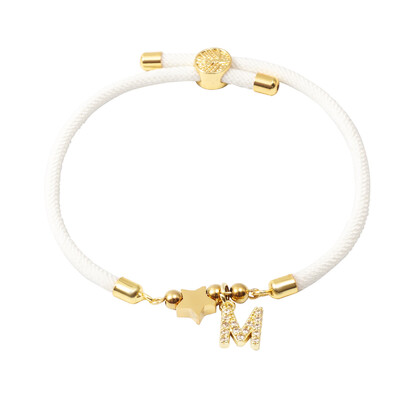 Звезда от неръждаема стомана, пет листа, цвете, сърце, мед, микроциркон, инкрустиран с 26 букви, талисмани, миланска гривна с нишка