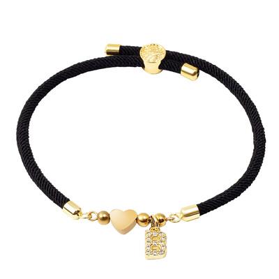 Звезда от неръждаема стомана, пет листа, цвете, сърце, мед, микроциркон, инкрустиран с 26 букви, талисмани, миланска гривна с нишка