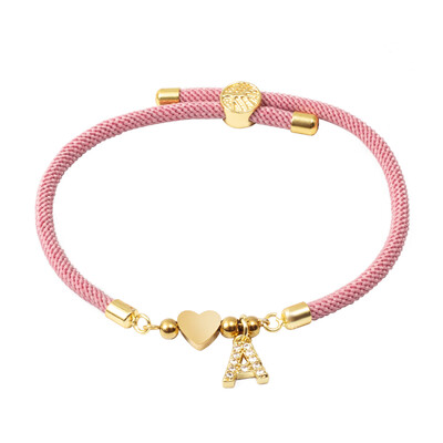 Звезда от неръждаема стомана, пет листа, цвете, сърце, мед, микроциркон, инкрустиран с 26 букви, талисмани, миланска гривна с нишка