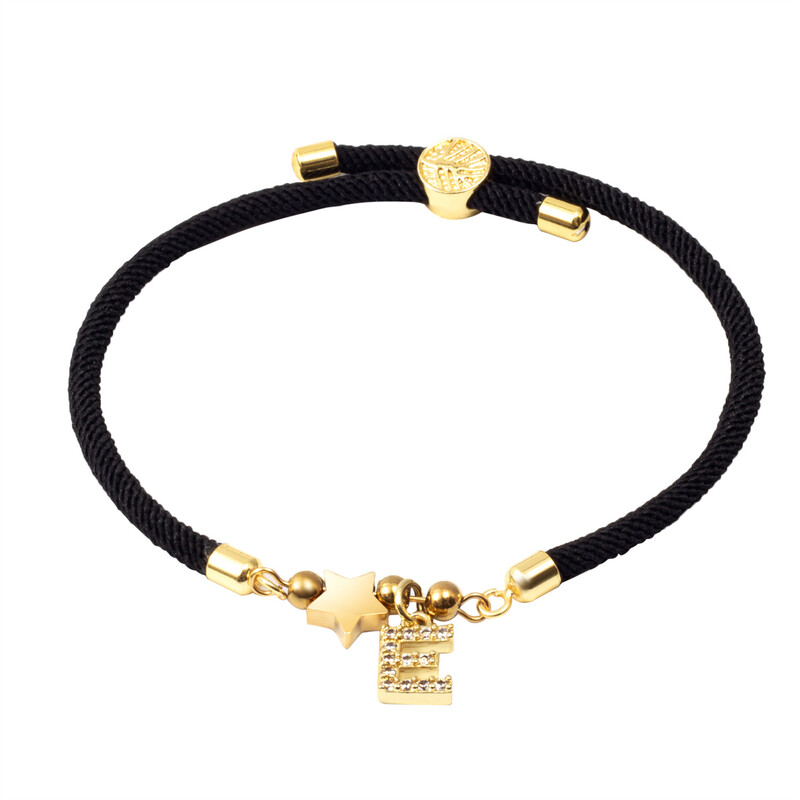 Звезда от неръждаема стомана, пет листа, цвете, сърце, мед, микроциркон, инкрустиран с 26 букви, талисмани, миланска гривна с нишка