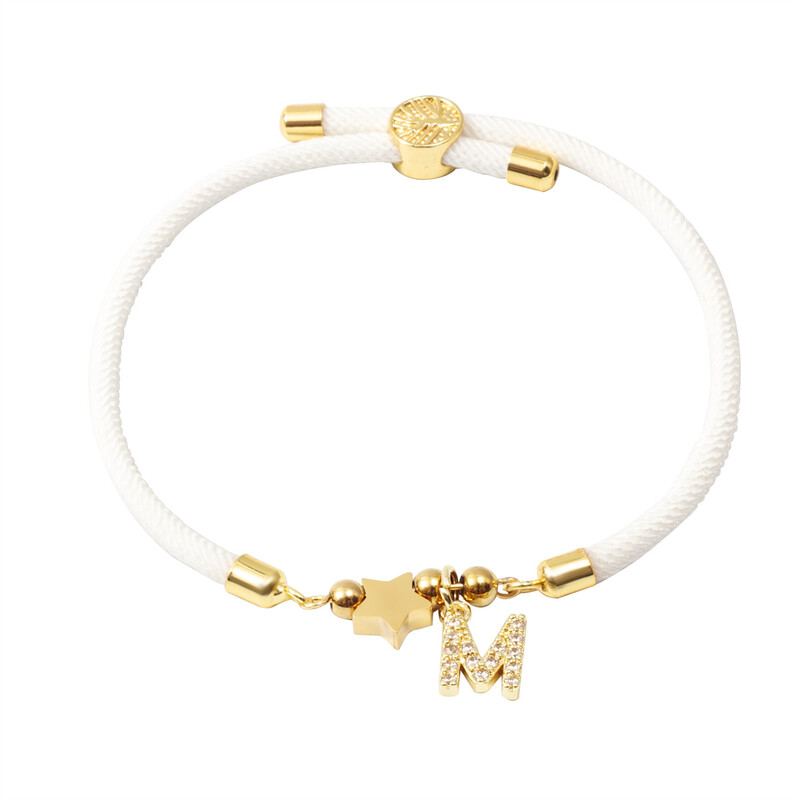 Звезда от неръждаема стомана, пет листа, цвете, сърце, мед, микроциркон, инкрустиран с 26 букви, талисмани, миланска гривна с нишка