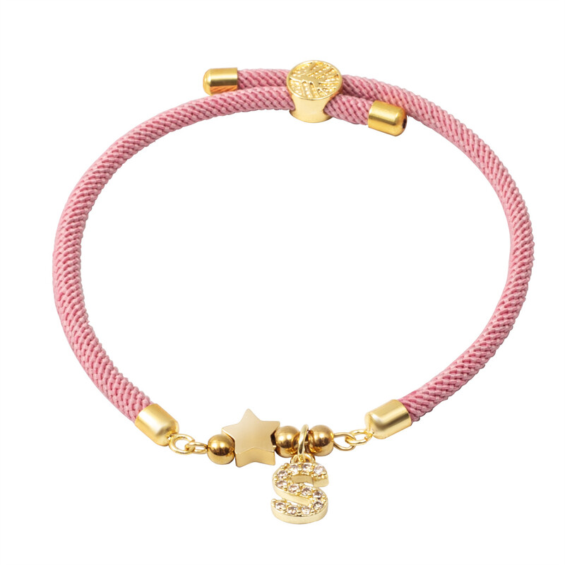 Звезда от неръждаема стомана, пет листа, цвете, сърце, мед, микроциркон, инкрустиран с 26 букви, талисмани, миланска гривна с нишка