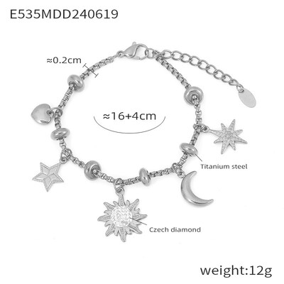 Brățară din oțel inoxidabil cu inimă de lună la modă, brățară pentru femei, bijuterii drăguțe cu farmec de lux, cadou pentru banchet de nuntă