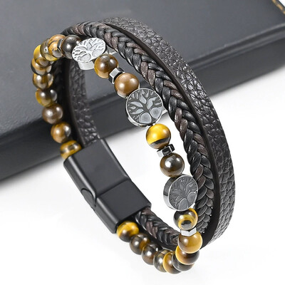 Karsti pārdod dzīvības koka ādas aproce vīriešiem klasiska modes daudzslāņu ādas aproce vīriešiem rotaslietas dāvanas