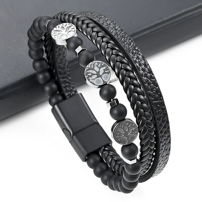 Karsti pārdod dzīvības koka ādas aproce vīriešiem klasiska modes daudzslāņu ādas aproce vīriešiem rotaslietas dāvanas