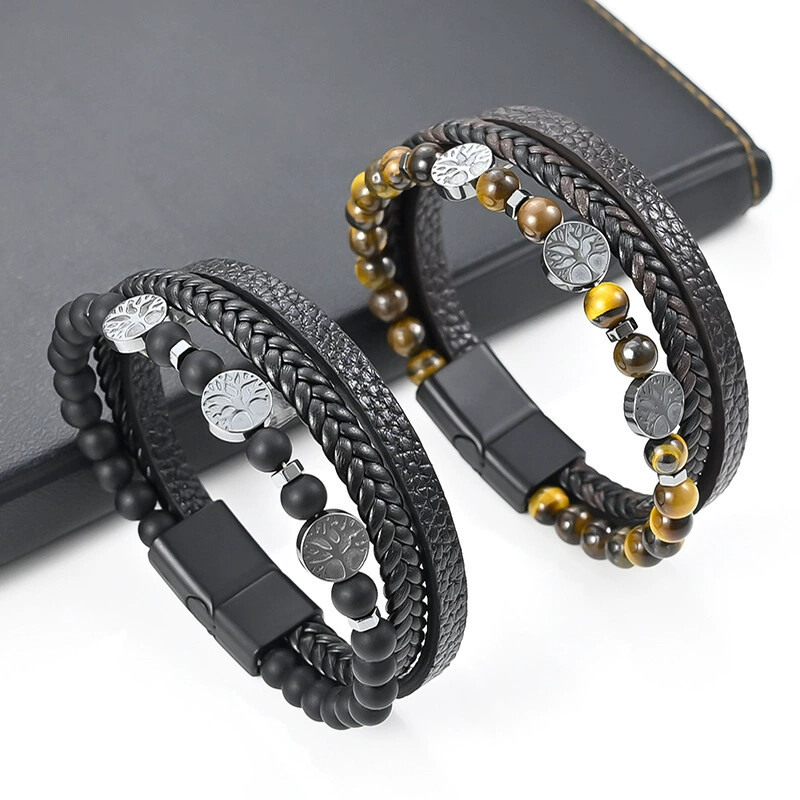 Karsti pārdod dzīvības koka ādas aproce vīriešiem klasiska modes daudzslāņu ādas aproce vīriešiem rotaslietas dāvanas