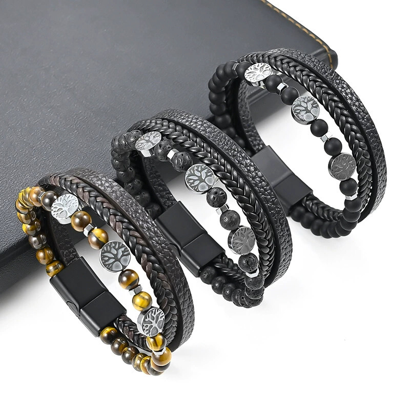 Karsti pārdod dzīvības koka ādas aproce vīriešiem klasiska modes daudzslāņu ādas aproce vīriešiem rotaslietas dāvanas