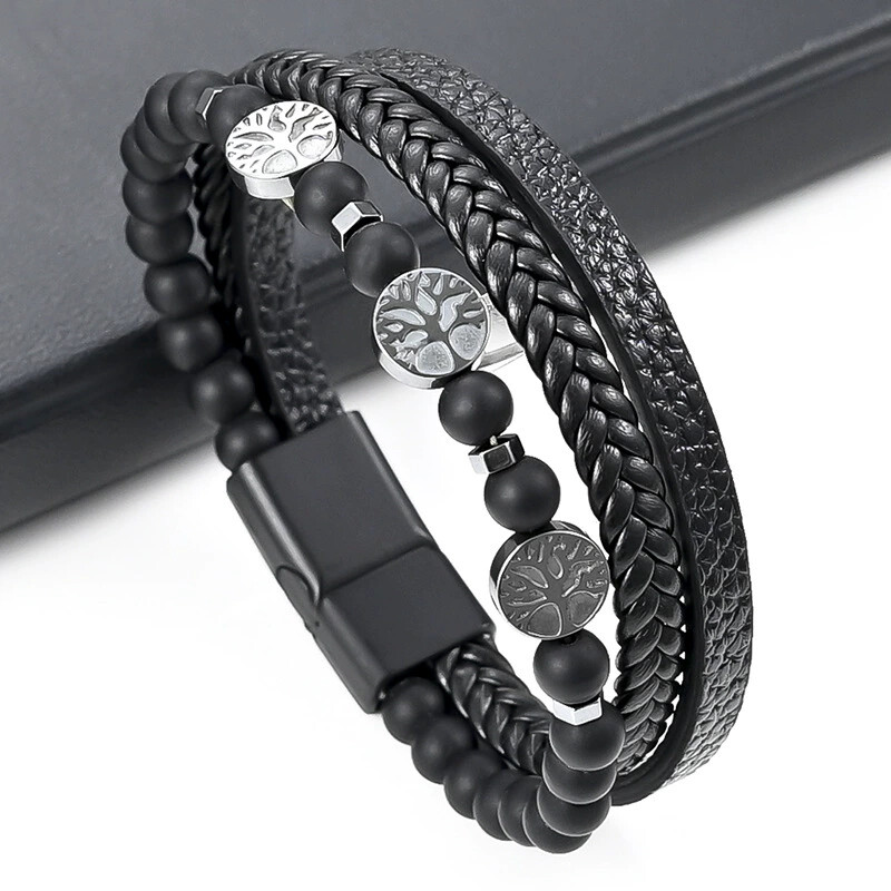 Karsti pārdod dzīvības koka ādas aproce vīriešiem klasiska modes daudzslāņu ādas aproce vīriešiem rotaslietas dāvanas