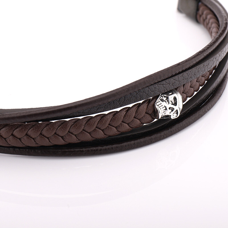 Veleprodajna višeslojna ručno tkana narukvica od kožnog užeta, pletena magnetska kopča, lubanja, muška narukvica s nakitom