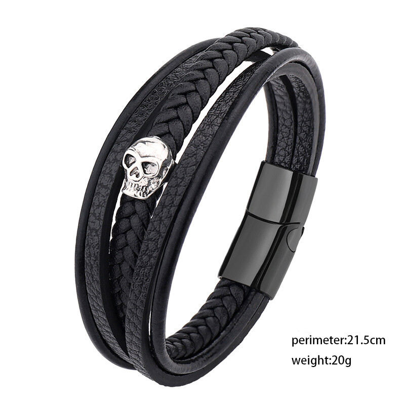 Veleprodajna višeslojna ručno tkana narukvica od kožnog užeta, pletena magnetska kopča, lubanja, muška narukvica s nakitom