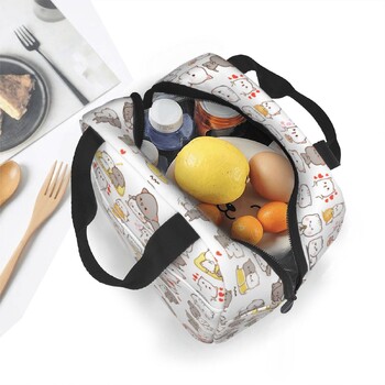 Cute Peach And Goma Insolated Lunch Bag Thermal bag Container Lunch Container Cartoon Mochi Cat Large Tote Lunch Box Σχολικό ταξίδι