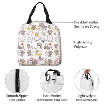 Cute Peach And Goma Insolated Lunch Bag Thermal bag Container Lunch Container Cartoon Mochi Cat Large Tote Lunch Box Σχολικό ταξίδι