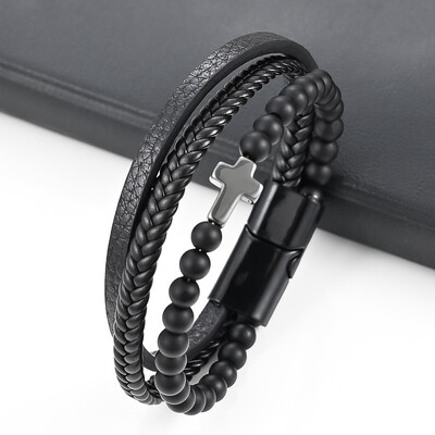 Kožna narukvica za muškarce Punk Hip Hop Metalni šarm Tigrovo oko Kamene perle Višeslojna narukvica za muškarce Modni nakit Poklon