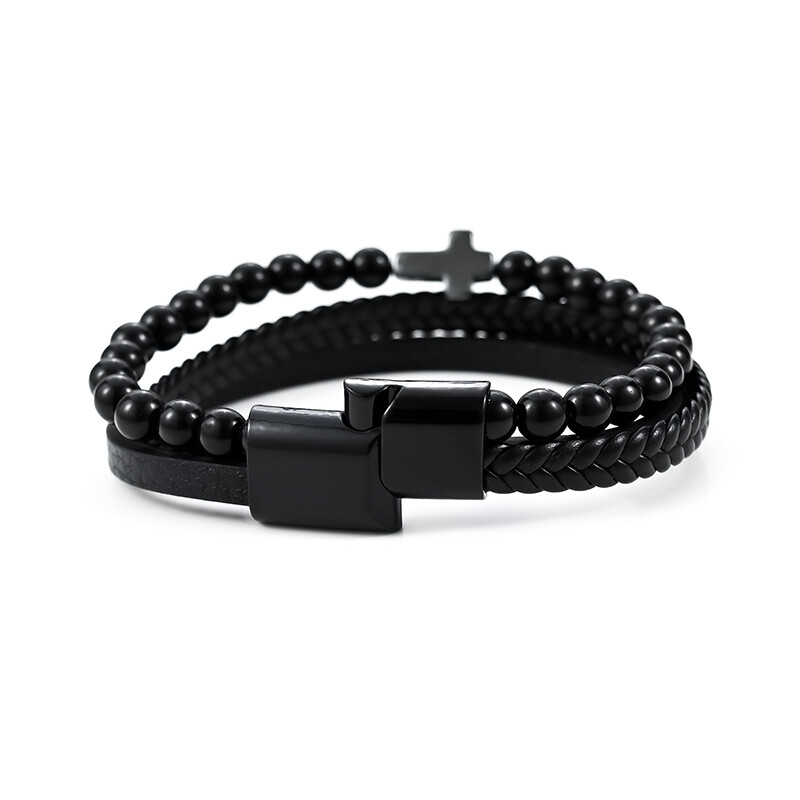 Kožna narukvica za muškarce Punk Hip Hop Metalni šarm Tigrovo oko Kamene perle Višeslojna narukvica za muškarce Modni nakit Poklon