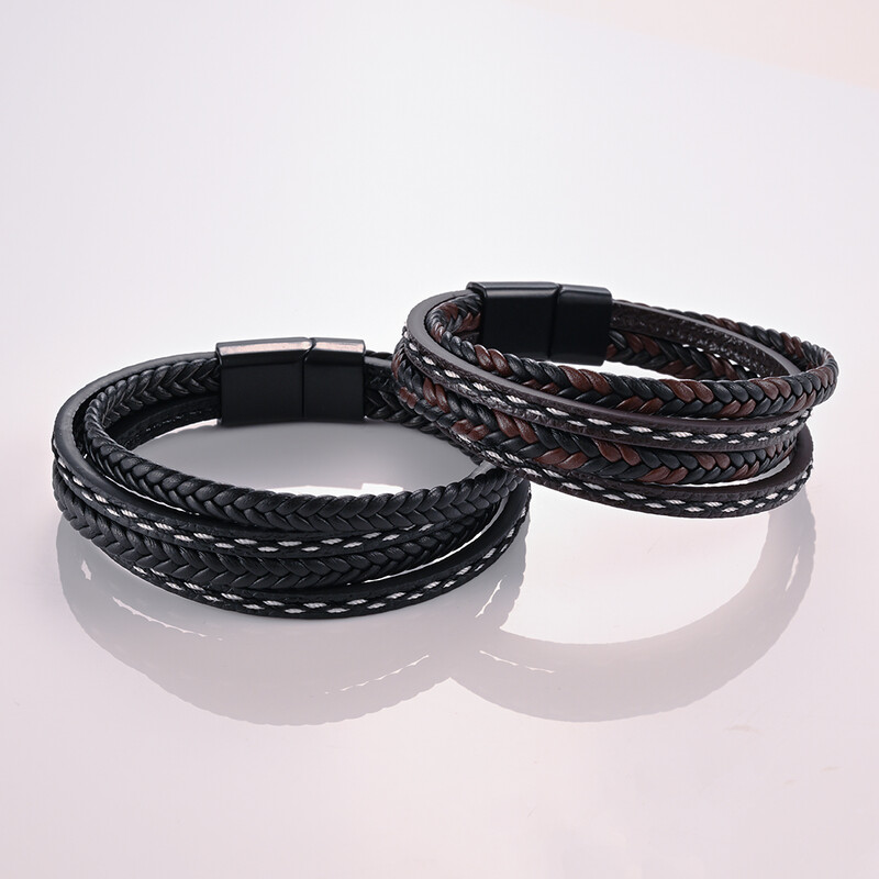 Brățară clasică din piele cu mai multe straturi pentru bărbați Brățară cu farmec cu simbol infinit Bijuterii de modă Cadouri pentru bărbați cu ridicata