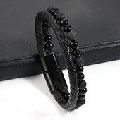 Вулкан Тигрово око Гривна с мъниста Въже от телешка кожа Гривна от естествен камък за мъже Гривна от ахат Бижута