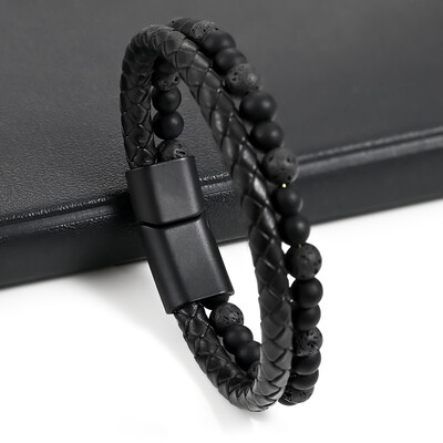 Вулкан Тигрово око Гривна с мъниста Въже от телешка кожа Гривна от естествен камък за мъже Гривна от ахат Бижута