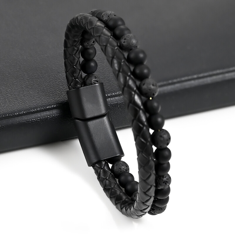 Вулкан Тигрово око Гривна с мъниста Въже от телешка кожа Гривна от естествен камък за мъже Гривна от ахат Бижута