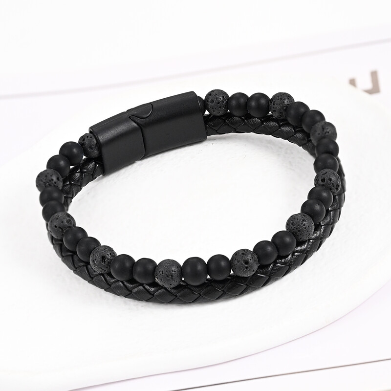 Вулкан Тигрово око Гривна с мъниста Въже от телешка кожа Гривна от естествен камък за мъже Гривна от ахат Бижута