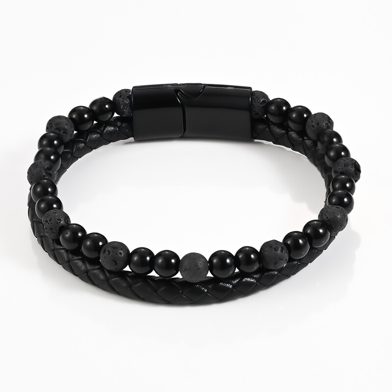 Вулкан Тигрово око Гривна с мъниста Въже от телешка кожа Гривна от естествен камък за мъже Гривна от ахат Бижута