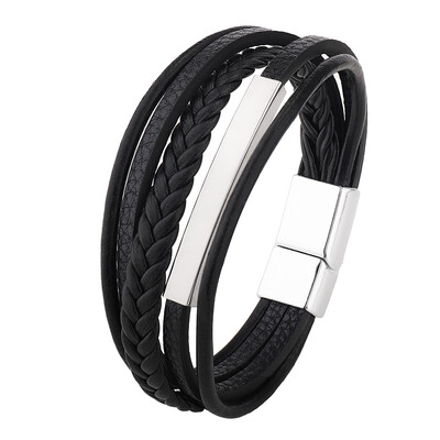 Нова ръчно тъкана релефна кожена гривна Гривна със символ на безкрайността с метална магнитна закопчалка Мъжки бижута Подарък за деня на бащата