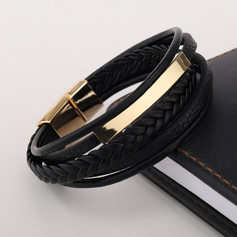 Нова ръчно тъкана релефна кожена гривна Гривна със символ на безкрайността с метална магнитна закопчалка Мъжки бижута Подарък за деня на бащата