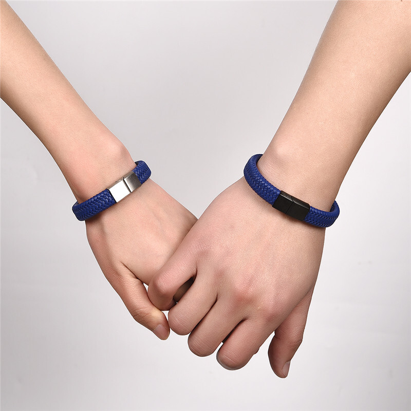 Jiayiqi пънк мъжки бижута черна/кафява плетена кожена гривна от неръждаема стомана с магнитна закопчалка модни гривни подарък 18,5/22/20,5 см