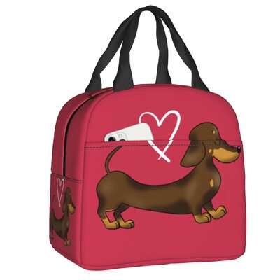 Geantă de prânz izolată cu model de câine de teckel de desene animate personalizate pentru femei, cutie de prânz termică, termoizolatoare, pentru plajă, camping, călătorie